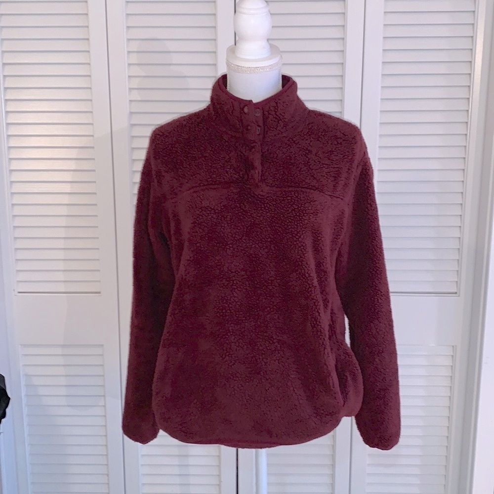 Eddie Bauer Quest Plush Snap Mock Pullover Fleece Jacket Women’s Wine Size Large